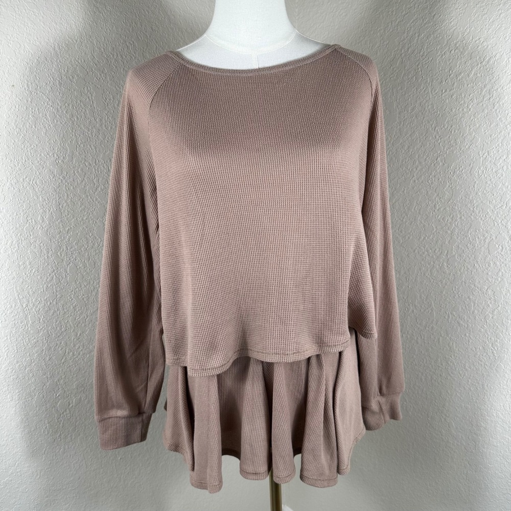 Lulus Lounge Set Womens S Mauve Waffle Knit Pajamas Ruffle Shorts Coquette Cozy